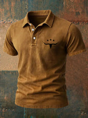 Men's Retro Western Bull Skull Print Casual Top