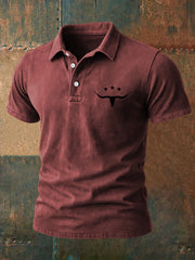 Men's Retro Western Bull Skull Print Casual Top