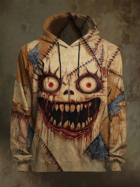Men's Halloween Horror Bloody Face Stitching Print Cosplay Casual Hoodie