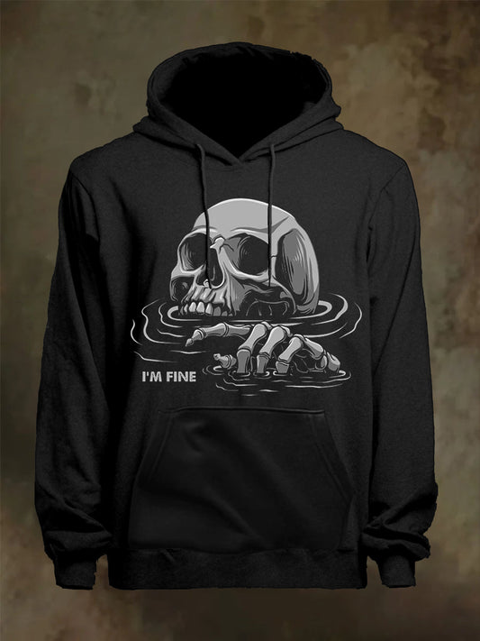 Men's Funny I'm Fine Skull Print Casual Hoodie