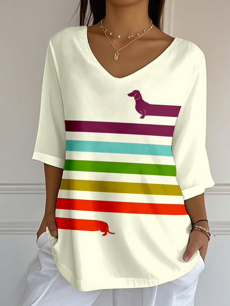 Women's Colorful Dachshund Art Print Top