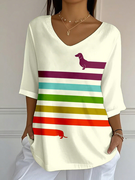 Women's Colorful Dachshund Art Print Top