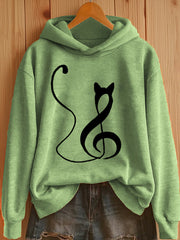 Women's Music Note Inspired Cat Print Hoodie