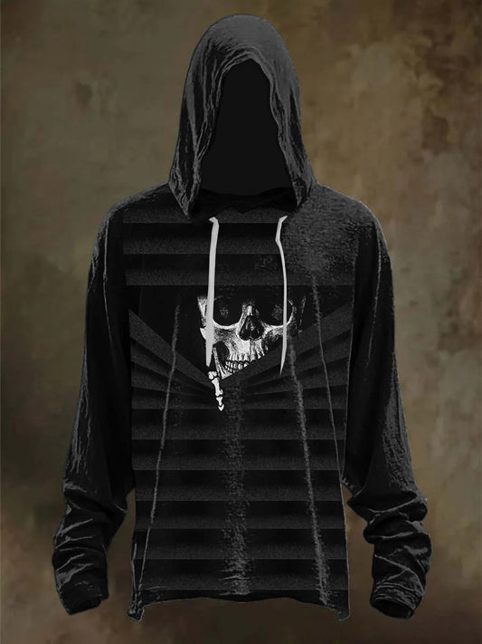 Men's Halloween Voyeur Skull Print Hooded Sweatshirt