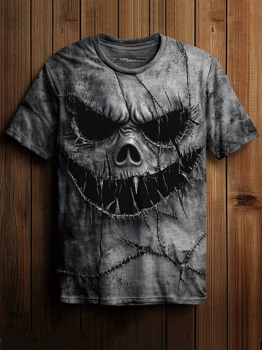 Men's Halloween Horror Scary Face Stitch Print Tee