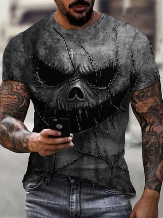 Men's Halloween Horror Scary Face Stitch Print Tee