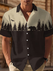 Men's Western Bear Silhouette Print Casual Short Sleeve Waffle Shirt