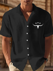 Men's Western Bull Skull Print Casual Short Sleeve Waffle Shirt