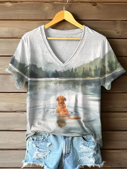 Women's Golden Retriever Print Casual T-shirt