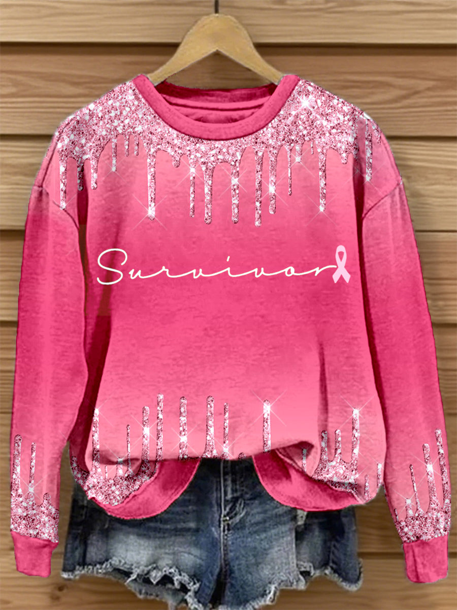 Women's Survivor Print Breast Cancer Awareness Sweatshirt