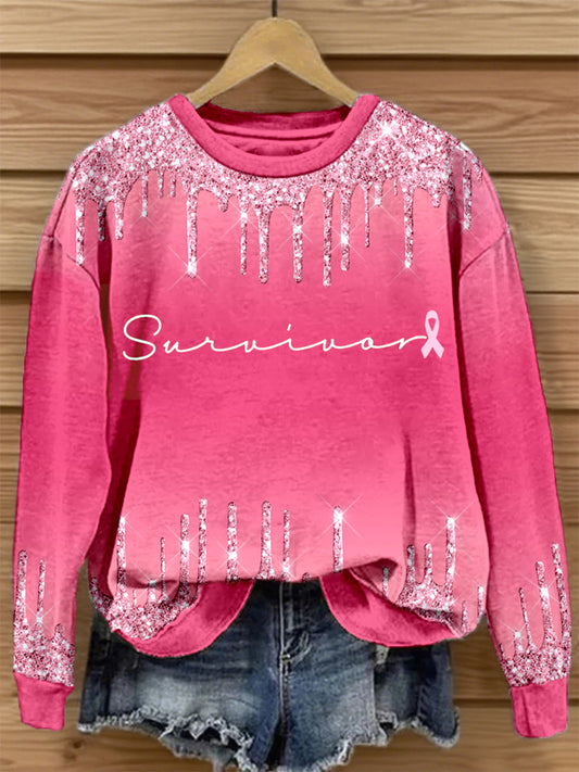 Women's Survivor Print Breast Cancer Awareness Sweatshirt