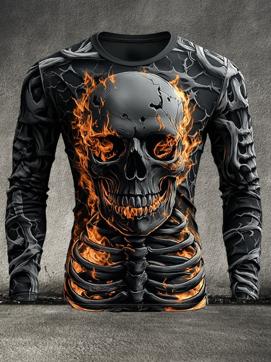 Men's Halloween Skull 3D Print Crew Neck Long Sleeve T-Shirt