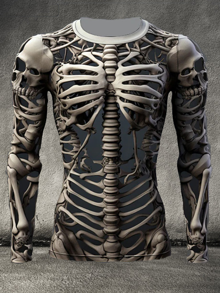 Men's Halloween Skull 3D Print Crew Neck Long Sleeve T-Shirt