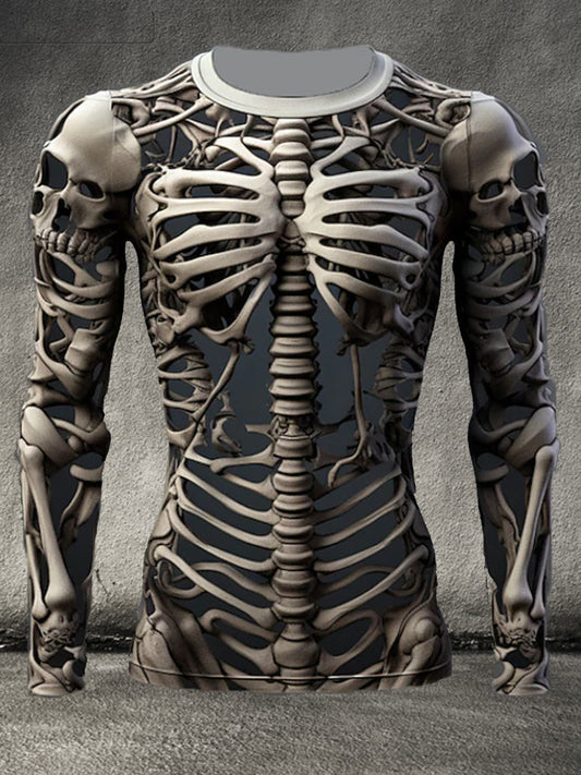 Men's Halloween Skull 3D Print Crew Neck Long Sleeve T-Shirt