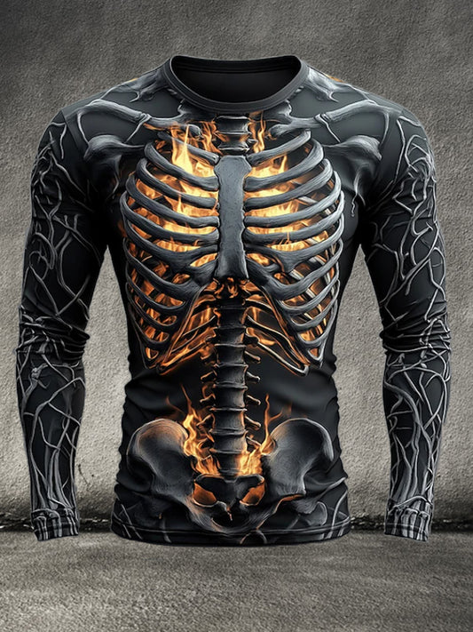 Men's Halloween Skull 3D Print Crew Neck Long Sleeve T-Shirt