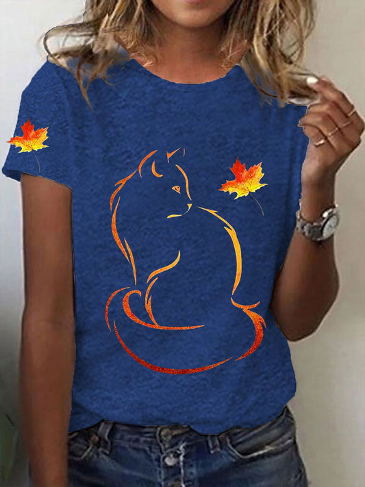 Women's It’s Fall Y’all Cute Cat Printed  Short Sleeve T-Shirt