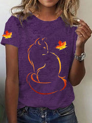 Women's It’s Fall Y’all Cute Cat Printed  Short Sleeve T-Shirt