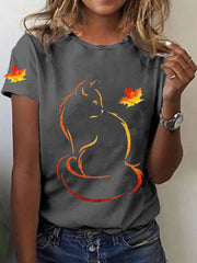 Women's It’s Fall Y’all Cute Cat Printed  Short Sleeve T-Shirt
