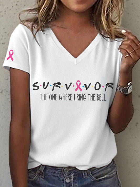 Women's Survivor The One When I Ring The Bell Print V-Neck T-Shirt