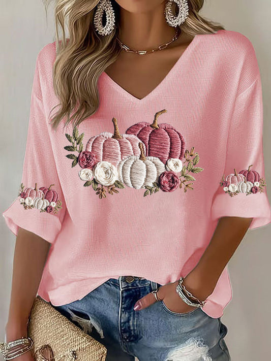 Women's Breast Cancer Floral Print Casual T-Shirt