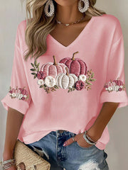 Women's Breast Cancer Floral Print Casual T-Shirt