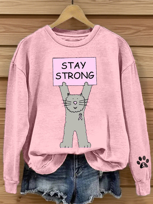Women's Stay Strong Print Breast Cancer Awareness Sweatshirt