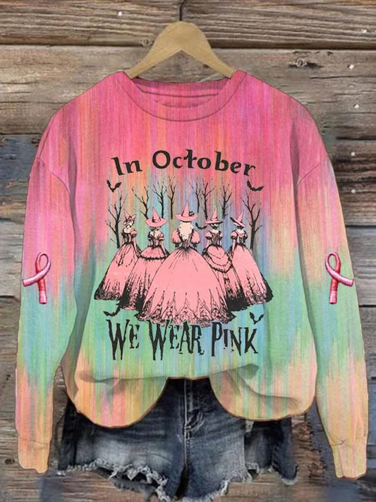 Women's Casual Vintage October We Wear Pink Witch Pink Ribbon  Sweatshirt