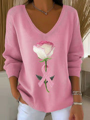 Women's Breast Cancer Awareness Pink Ribbon Print Casual Top