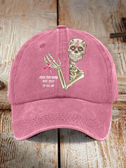 Unisex Funny Breast Cancer Awarenessd Skull Check Your Boobs Mine Tried To Kill Me Print Baseball Cap