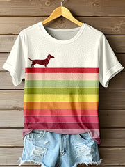 Women's Colorful Dachshund Art Print T-shirt