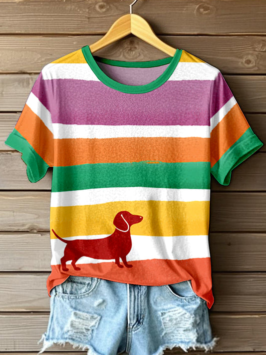 Women's Colorful Dachshund Art Print T-shirt