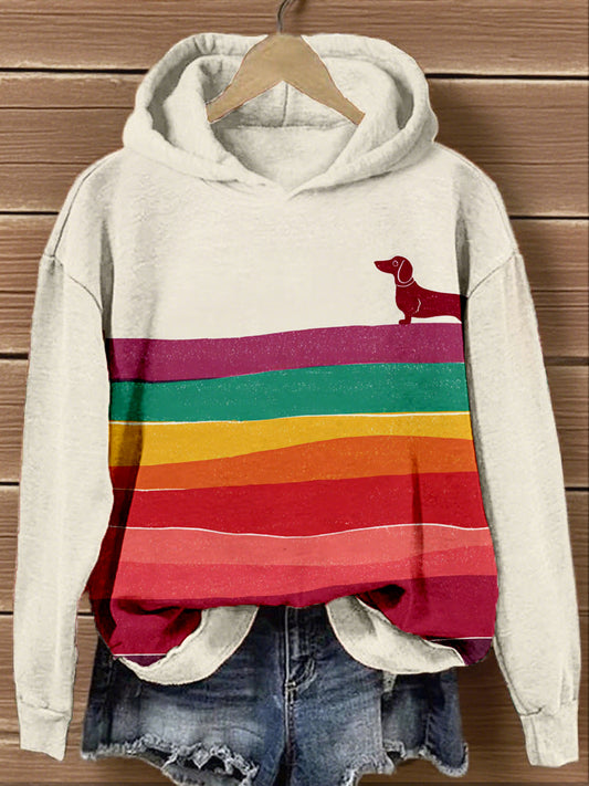 Women's Colorful Dachshund Art Print Hoodie