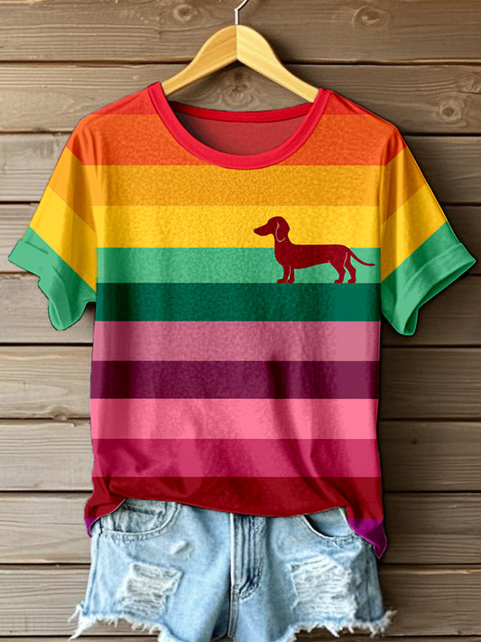Women's Colorful Dachshund Art Print T-shirt