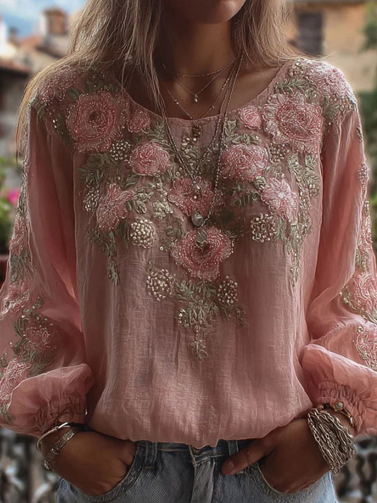 Women's Pink Floral Print Casual T-shirt