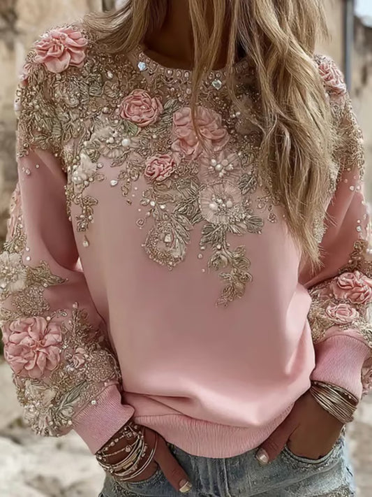 Women's Pink Floral Print Casual Sweatshirt
