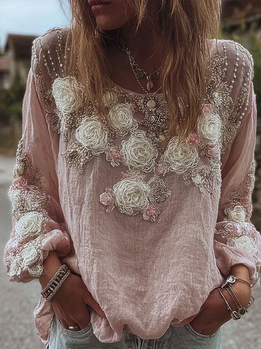 Women's Pink Floral Print Casual T-shirt