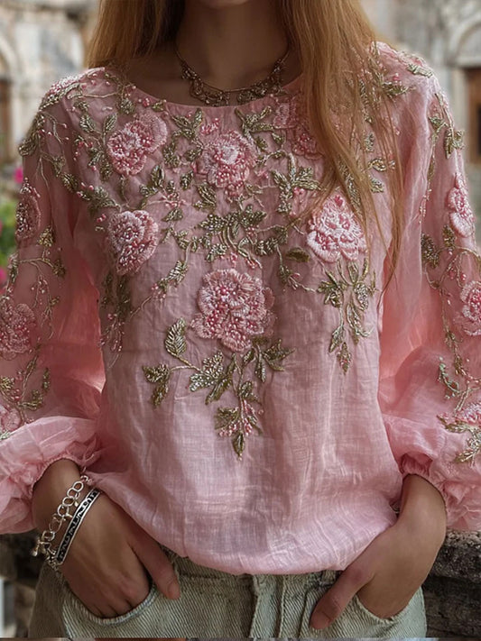 Women's Pink Floral Print Casual T-shirt