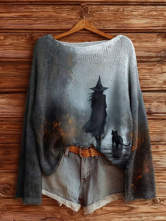 Women's Halloween Witch Long Sleeve Knit Sweater