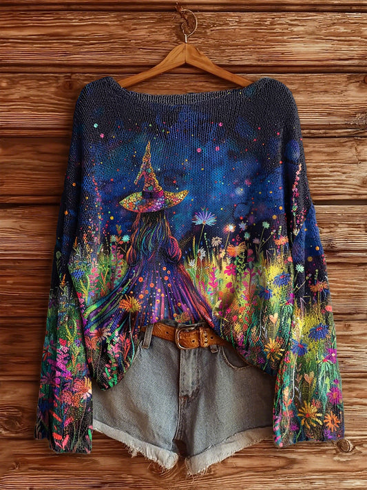 Women's Halloween Witch Long Sleeve Knit Sweater