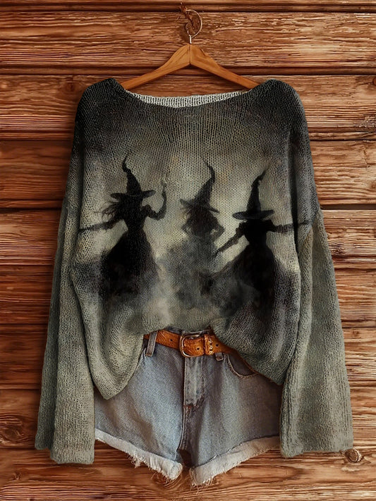 Women's Halloween Witch Long Sleeve Knit Sweater
