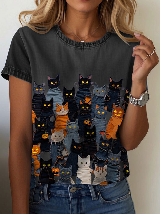 Women's Halloween Cat T-Shirt