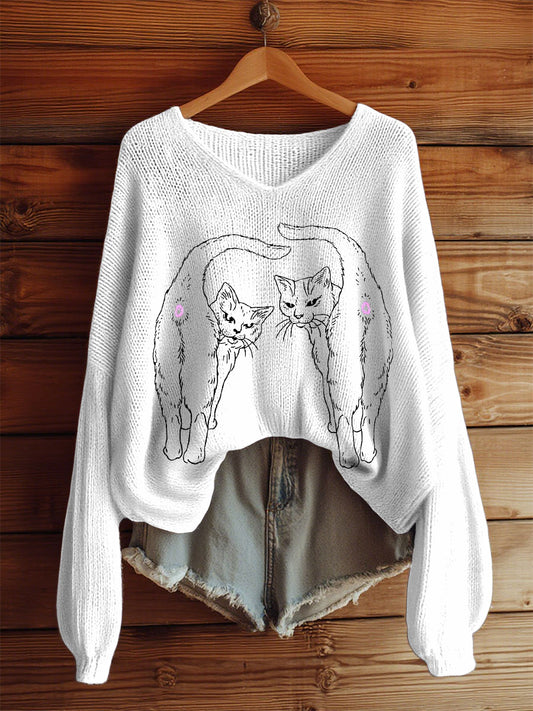 Women's cats butt V-neck long sleeve tops
