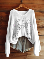 Women's cats butt V-neck long sleeve tops
