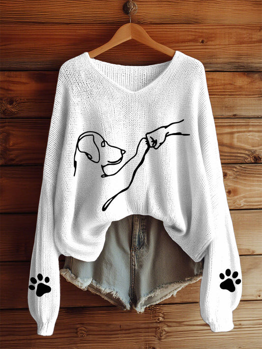 Women's Dog Love V-neck long-sleeved tops