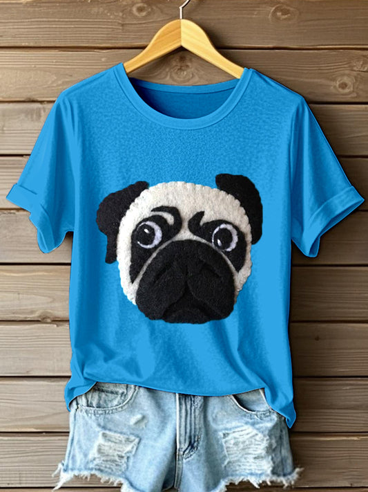 Women's Cute Pug Felt Art T-shirt