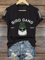 Women's Bird Gang Football Fans Lovers Gameday Casual V-Neck Tee