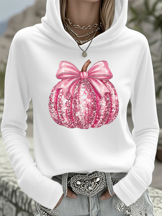 Women's Pink Pumpkin Breast Cancer Awareness Support Hooded Top