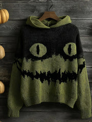 Women's Halloween Horror Smiley Face  Art Crew Neck Sweater