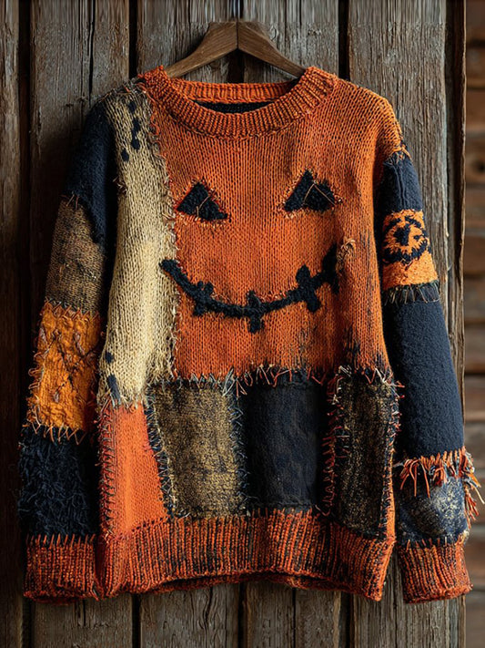 Women's Halloween Pumpkin Face Knitted Sweater