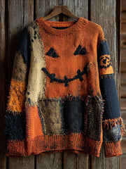 Women's Halloween Pumpkin Face Knitted Sweater